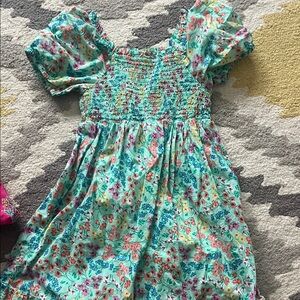 Crewcuts Floral Kids Dress in Green and Pink